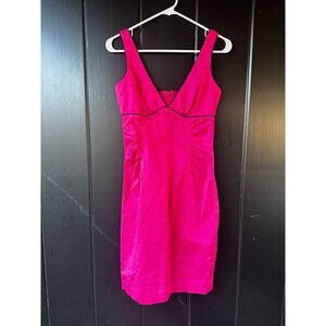 London Times Hot Pink Fitted Midi Dress Black Trim Vintage Chic